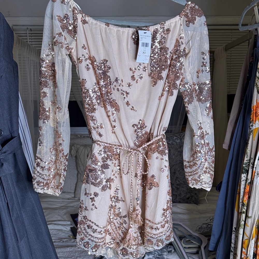 Sequin Floral Long Sleeve Romper
